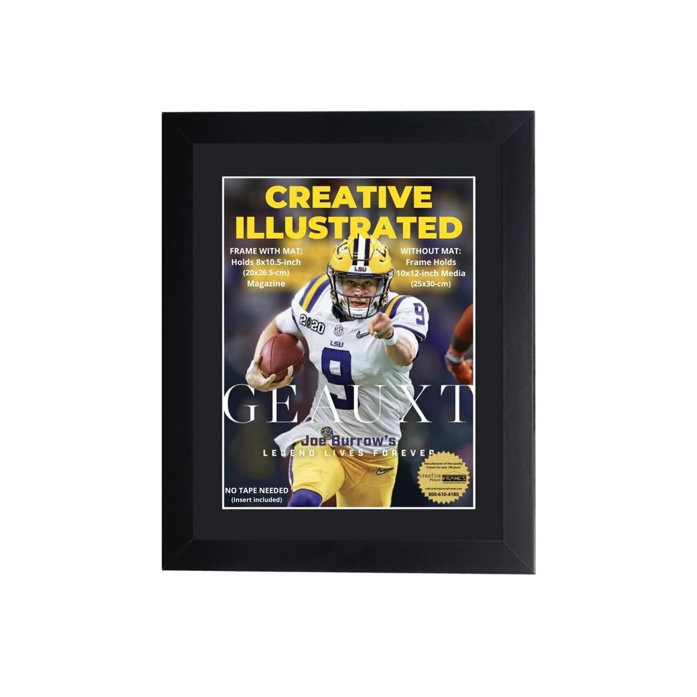 Creative Picture Frames 8 x 10.5 Magazine Frame with Full-Strength Glass, Holds Up To A 1/4" Thick Media with Installed Hangers for Easy Mounting, 10x12 Manhattan Black Frame with Black Mat