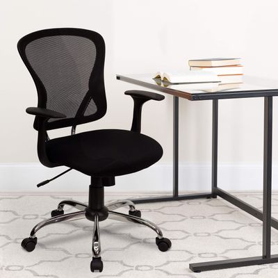 EMMA + OLIVER Mid-Back Black Mesh Swivel Task Office Chair with Chrome Base and Arms