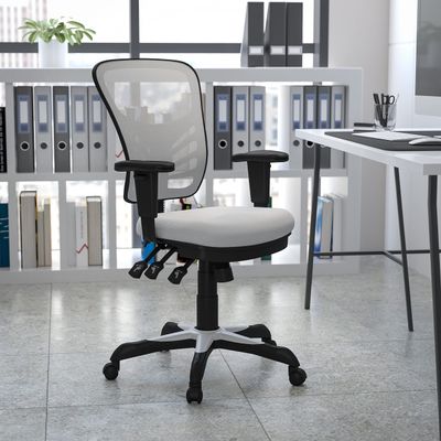 EMMA + OLIVER Mid-Back White Mesh Multifunction Executive Swivel Ergonomic Office Chair with Adjustable Arms