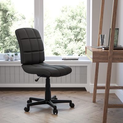 EMMA + OLIVER Mid-Back Black Quilted Vinyl Swivel Task Office Chair