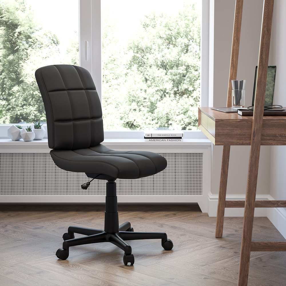 EMMA + OLIVER Mid-Back Black Quilted Vinyl Swivel Task Office Chair
