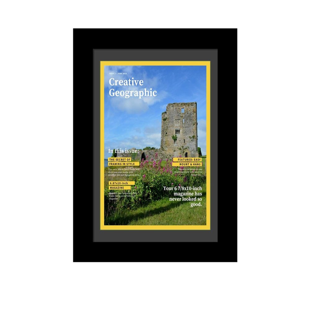 Creative Picture Frames 10.5 x 12.5 Magazine Frame with Full-Strength Glass, Holds Up To A 1/4" Thick Media with Installed Hangers for Easy Mounting, 12x14 Manhattan Black Frame with White Mat