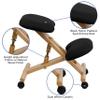 EMMA + OLIVER Mobile Wooden Ergonomic Kneeling Office Chair in Black Fabric view 4