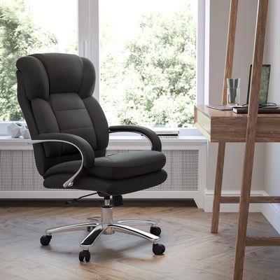 EMMA + OLIVER Hercules Series 24/7 Intensive Use Big & Tall 500 lb. Rated Black Fabric Executive Ergonomic Office Chair with Loop Arms