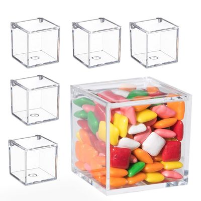Hammont Clear Acrylic Box with Hinged Lid Small Plastic Organizer for Office, Desk, Makeup, Crafts, Cotton Balls, Jewelry & More | 2.5"x2.5"x2.5" (6 Pack)