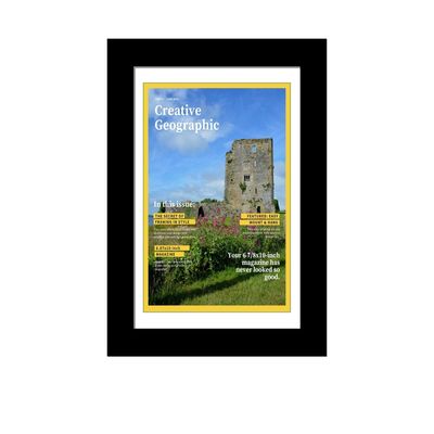 Creative Picture Frames 6.87 x 10 Magazine Frame with Full-Strength Glass, Holds Up To A 1/4" Thick Media with Installed Wall Hangers for Easy Mounting, 8x10 Manhattan Black Frame with White Mat