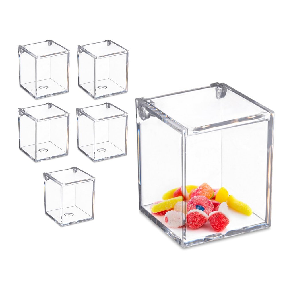 Hammont Clear Acrylic Box with Hinged Lid Small Plastic Organizer for Office, Desk, Makeup, Crafts, Cotton Balls, Jewelry & More | 2.5"x2.5"x3" (6 Pack)