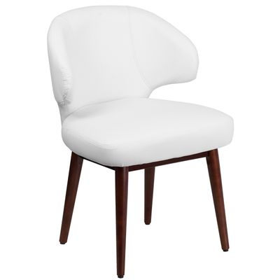 EMMA + OLIVER White LeatherSoft Side Reception Chair with Walnut Legs