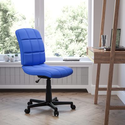 EMMA + OLIVER Mid-Back Blue Quilted Vinyl Swivel Task Office Chair