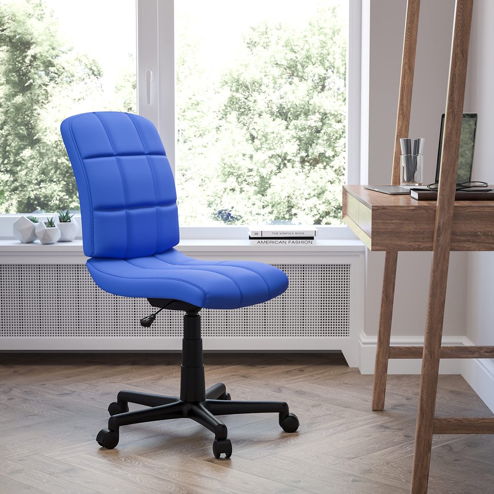 EMMA + OLIVER Mid-Back Blue Quilted Vinyl Swivel Task Office Chair
