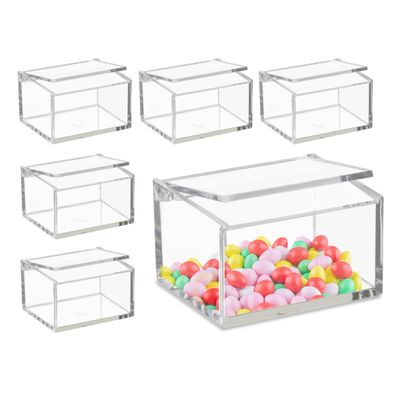 Hammont Clear Acrylic Box with Hinged Lid Small Plastic Organizer for Office, Desk, Makeup, Crafts, Cotton Balls, Jewelry & More | 3.5"x2"x2" (6 Pack)