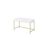 Acme Ottey Wooden Top Writing Desk with 2 Drawers in White High Gloss and Gold view 1