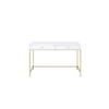 Acme Ottey Wooden Top Writing Desk with 2 Drawers in White High Gloss and Gold view 4