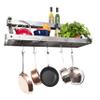 Handcrafted 36" Deep Bookshelf Wall Rack w Accessory Shelf and 18 Hooks Hammered Steel view 1