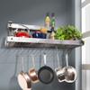 Handcrafted 36" Deep Bookshelf Wall Rack w Accessory Shelf and 18 Hooks Hammered Steel view 3
