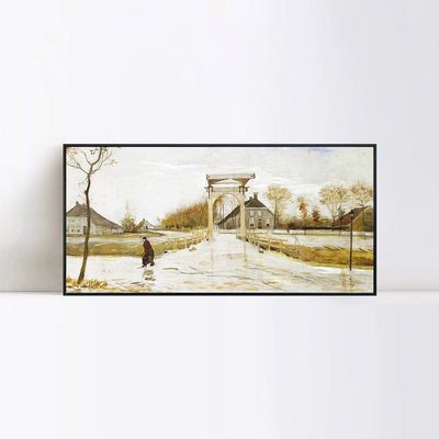 INVIN ART Framed Canvas Giclee Print Drawbridge in Nieuw-Amsterdam, 1883 by Vincent Van Gogh Wall Art Living Room Home Office Decorations(Black Slim Frame,16"x32")