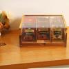 HTB Acacia Wood Tea Bag Organizer Storage, Gift Box 6 Compartments Tea Chest Box with Acrylic Transparent Hinged Lid view 3