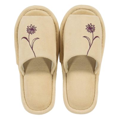 Senko 61662 Sway Slippers, One Size Fits Most, Beige, Flower, Embroidered, Washable Toilet Slippers