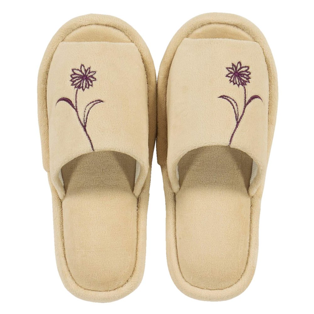 Senko 61662 Sway Slippers, One Size Fits Most, Beige, Flower, Embroidered, Washable Toilet Slippers