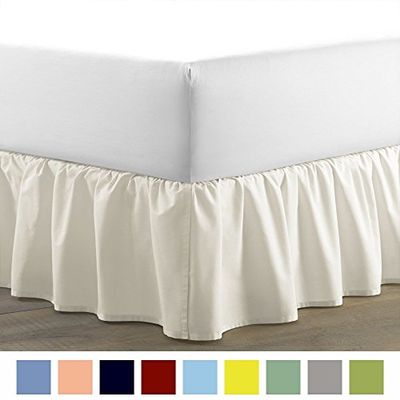 Amuze Bedding Egyptian Cotton 300 Thread Count 1 PC Tailored Single Ruffled/Dust Ruffle Bed Skirt (White, Queen, Drop Length 19 Inches)