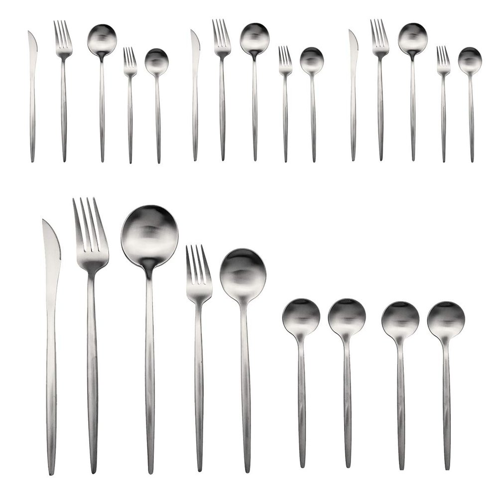 24 Pcs Luxury Silverware Set, 18/10 Stainless Steel Flatware Sets Mirror Kitcten Home Dinnerware Cutlery Set Tableware Utensil Set Service for 6 with Knife Spoon Fork