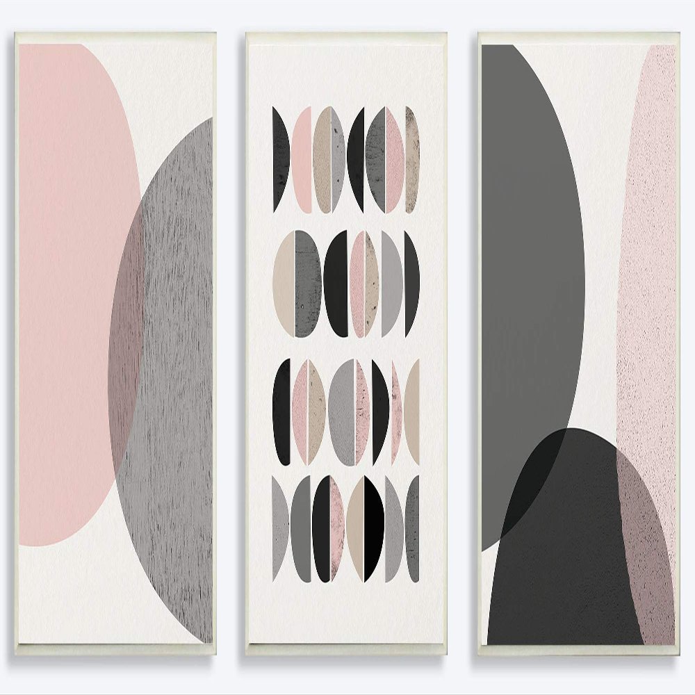 The Stupell Home Decor Mod Grey and Pink Overlapping Semi Circle Shapes Wall Plaque Art, 3pc, Each 10 x 15, Proudly Made in USA