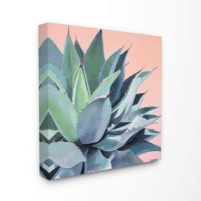 The Stupell Home Decor Painted Aloe Succulent on Coral Peach Ground Canvas Wall Art, 24 x 24, Proudly Made in USA