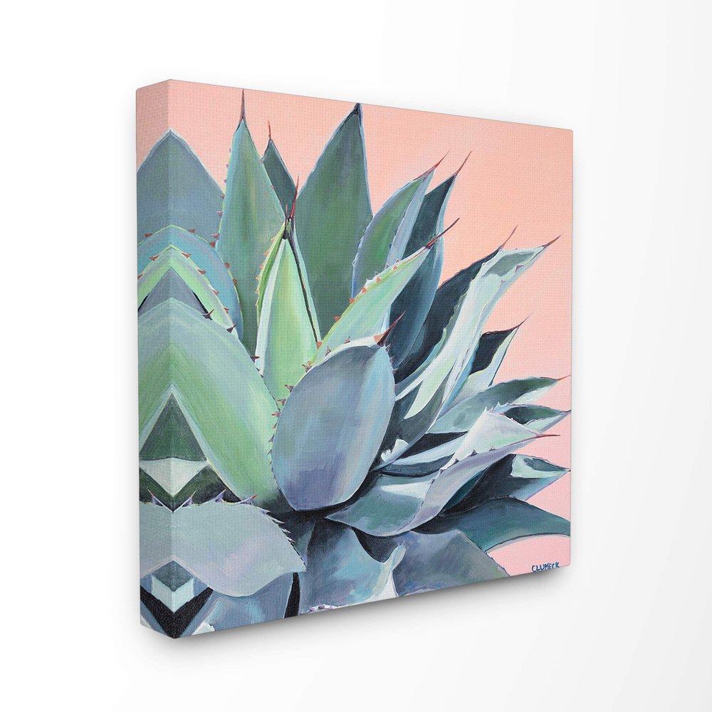 The Stupell Home Decor Painted Aloe Succulent on Coral Peach Ground Canvas Wall Art, 24 x 24, Proudly Made in USA