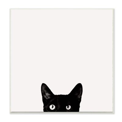 Stupell Industries Minimal Monochrome Black Cat Peeking from Below Wall Plaque, 12 x 12, Multi-Color