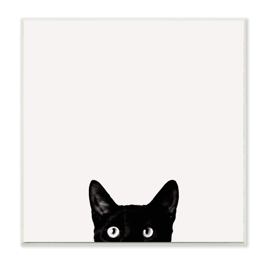 Stupell Industries Minimal Monochrome Black Cat Peeking from Below Wall Plaque, 12 x 12, Multi-Color