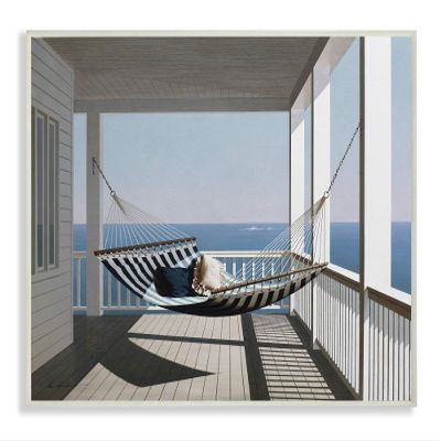 Stupell Industries Blue and White Striped Hammock on The Beach House Porch Wall Plaque, 13 x 19, Multi-Color