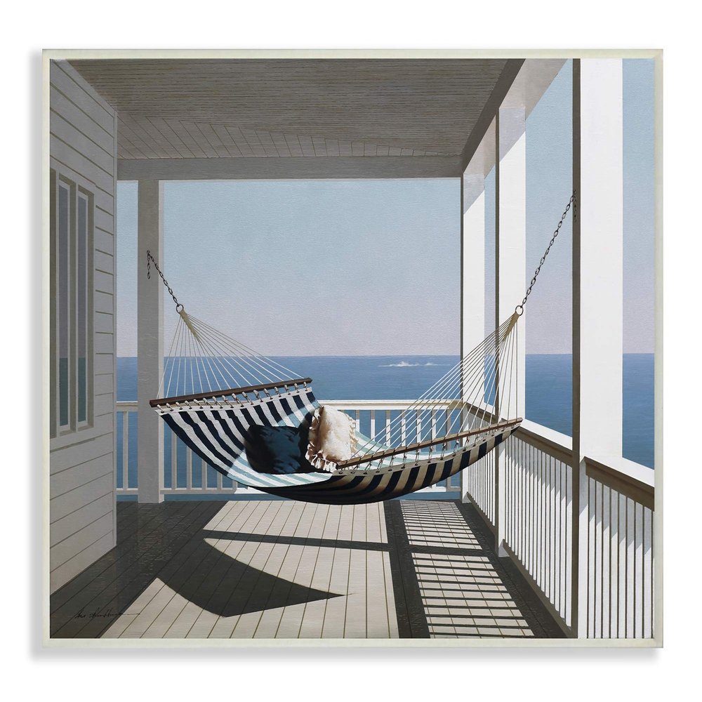 Stupell Industries Blue and White Striped Hammock on The Beach House Porch Wall Plaque, 13 x 19, Multi-Color