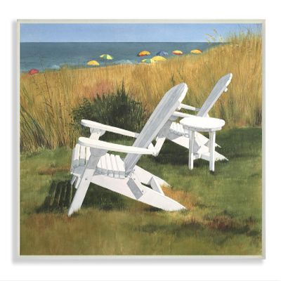 Stupell Industries Two White Adirondack Chairs by Umbrella Beach Wall Plaque, 10 x 15, Multi-Color