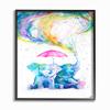 The Stupell Home Decor Rainbow Watercolor Spraying Elephants with Pink Umbrella Framed Texturized Art, 11 x 14, Proudly Made in USA view 1