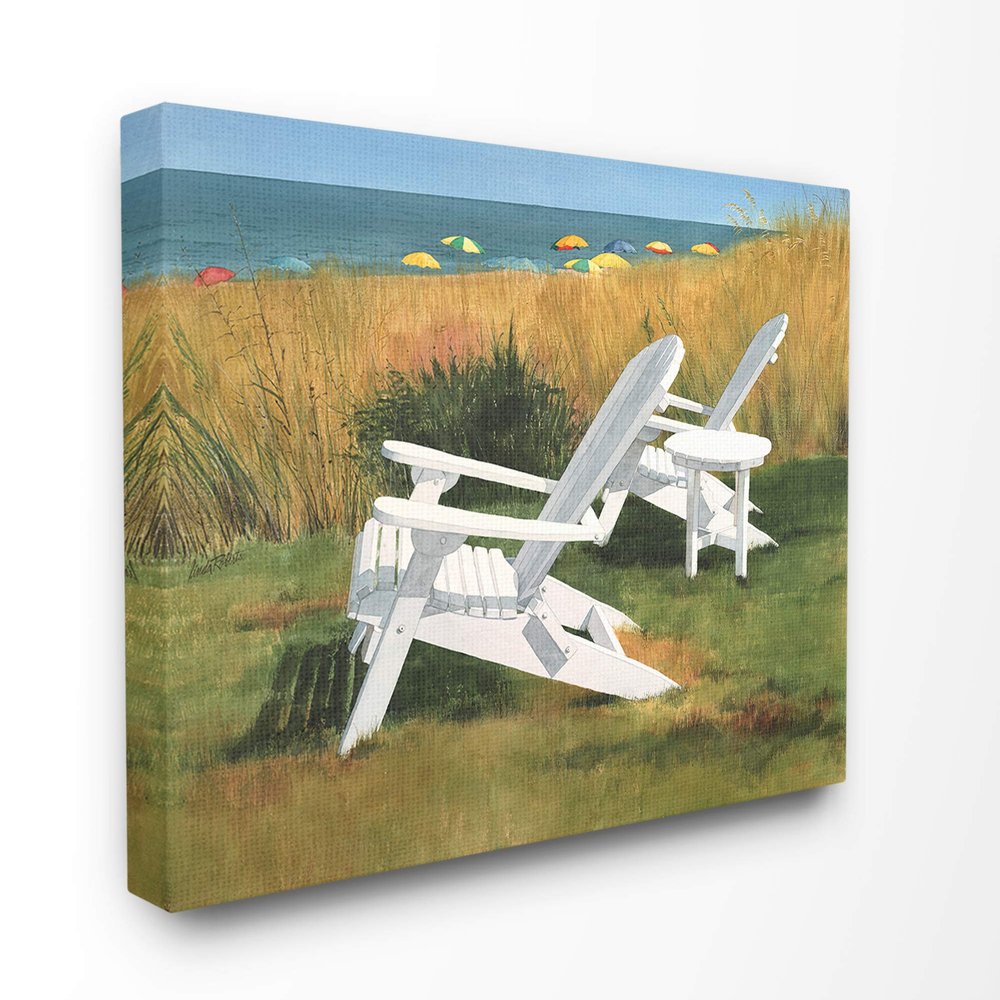 The Stupell Home Decor Two White Adirondack Chairs by Umbrella Beach Canvas Wall Art, 24 x 30, Proudly Made in USA