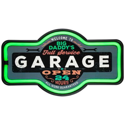Northlight LED Big Daddy's Full Service Garage Neon Lighted Wall Sign - 17.25" - Green