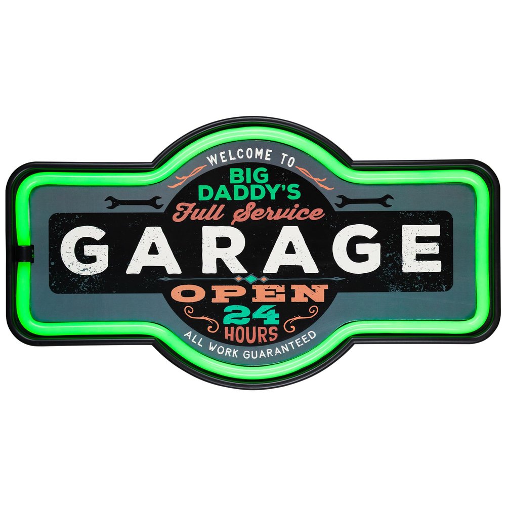 Northlight LED Big Daddy's Full Service Garage Neon Lighted Wall Sign - 17.25" - Green