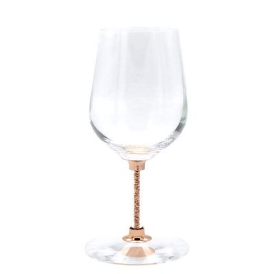 6 Lead-Free Crystal Champagne Tulip Flutes with Sparkling Stone Filled Stems (Rose Gold)