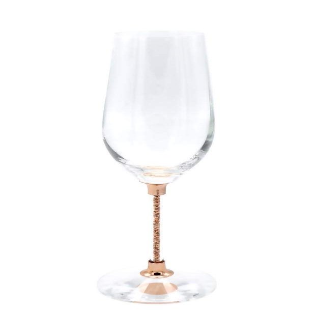6 Lead-Free Crystal Champagne Tulip Flutes with Sparkling Stone Filled Stems (Rose Gold)