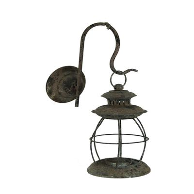 Antique-Inspired Rustic Brown Finish Metal Vintage Lantern Wall Mounted Candle Sconce - Timeless Elegance for Western or Farmhouse Decor - 16.25 Inches High
