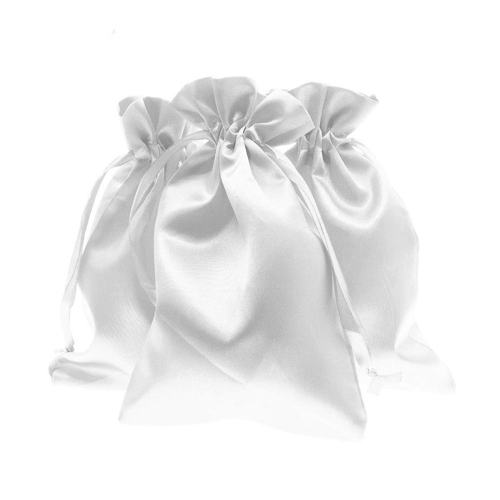 Knitial 5" x 8" White Satin Gift Bags, Jewelry Bags, Wedding Favor Drawstring Baby Shower Christmas 50 per Pack