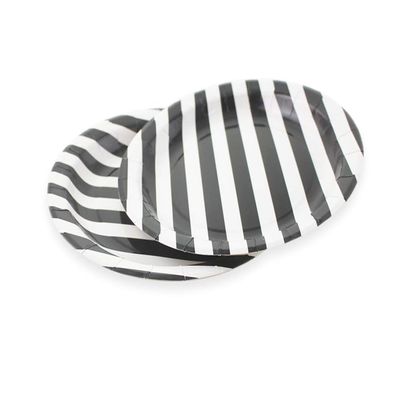 Dulousia Black Striped Paper Plates 36pcs - 9inch Round Party Plates for Dessert, Cakes, Fruits