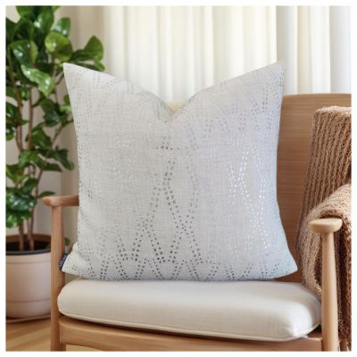 Silver Couch Throw Pillow Cover 1pc 20X20inch Ecru White Textural Linen Look Metallic Print Rhombus Wavy Geometric Decorative Pillowcase Christmas Sofa Bed Accent Cushion Toss Pillow Shell 50x50cm