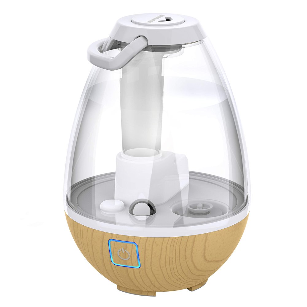 Sharper Image UHT1-SI Ultrasonic Cool Mist Humidifier, 0.4 Gallon (1.5L) Water Tank, 2 Settings, Auto Shut-Off, 360 Rotatable Nozzle, Illuminated Touch Control, LED Nightlight, Ash Woodgrain