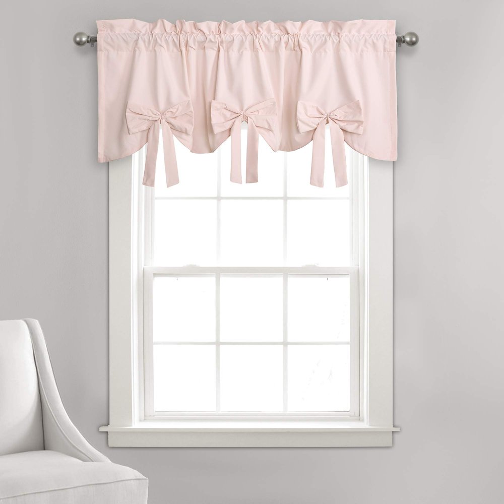 Lush Decor Melody Bow Valance Curtain 52" W x 18" L +3" Blush - Bow Curtains - Kitchen Valances for Windows - Coquette Valance Curtains for Bathroom
