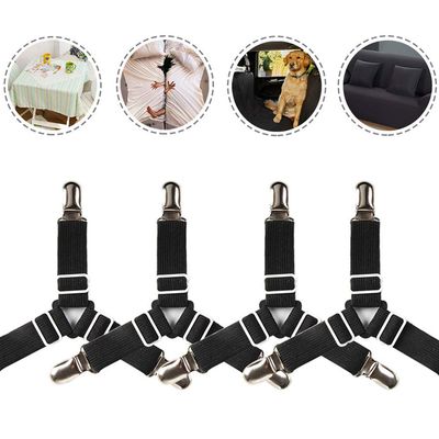 ENJOYGOUS Bed Sheet Holder Straps Adjustable Triangle Sheet Straps Fitted Sheet Straps Suspenders Fastener Grippers Corner for King Queen Twin Size, Mattress Covers, Sofa Cushion (Black, 4 Pack)