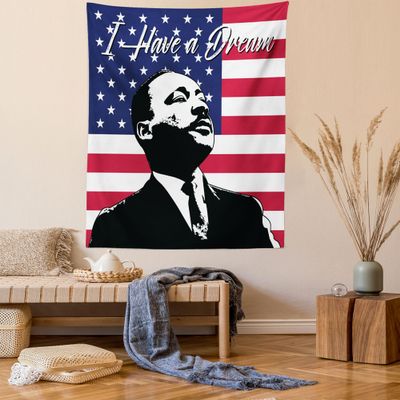 Ambesonne Americana Tapestry, Black and White Martin Luther King Portrait United States Flag and Famous Words, Wall Hanging for Bedroom Living Room Dorm Decor, 40" X 60", Multicolor