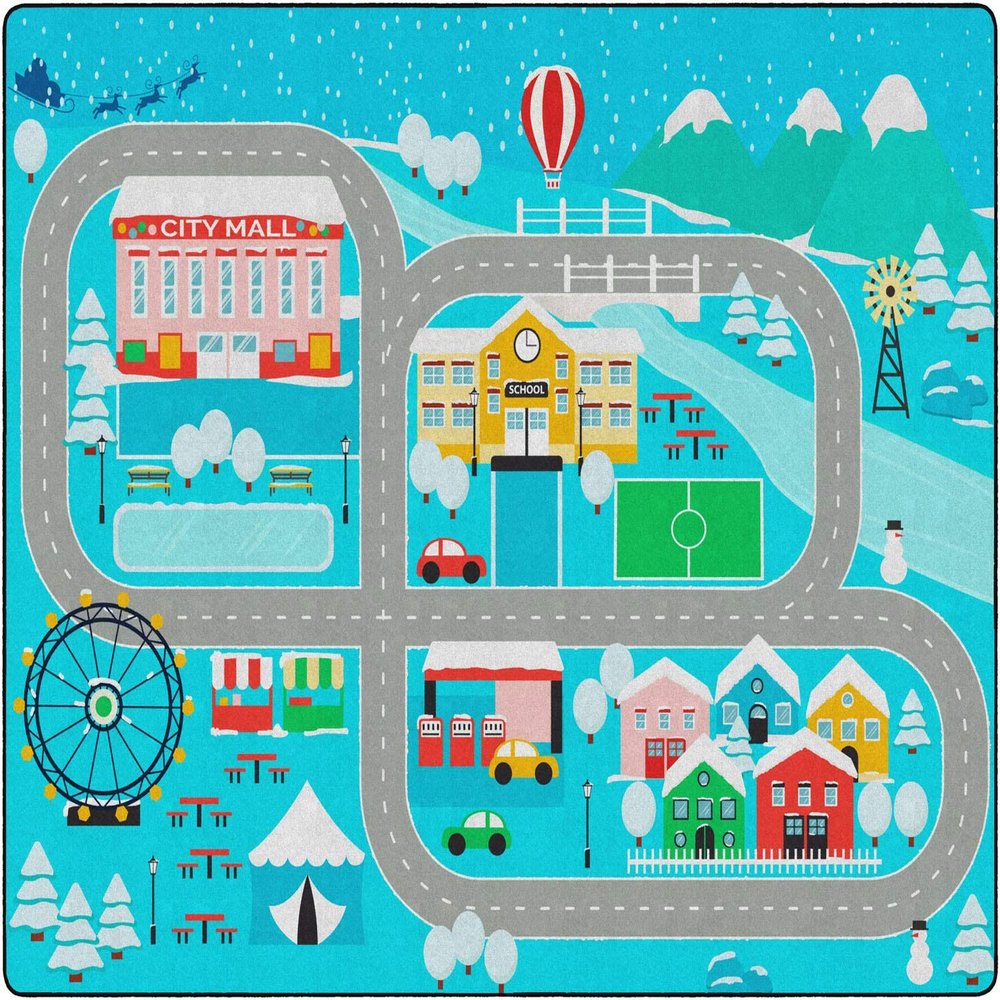 Flagship Carpet Colorful, Creative Snow Place Like Home Children Classroom Rug - Rectangle, 10'6 x 13'2