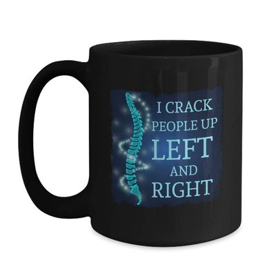 BeeTeeStore Chiropractor Coffee Mug - Funny I Crack People Up Design - 11 oz Black Ceramic Tea Cup for Healthcare Professional Gifts, Birthdays, and Office Decor