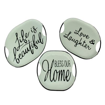 Black and White Decorative Metal Trays with Life Love and Home Wording Set of 3